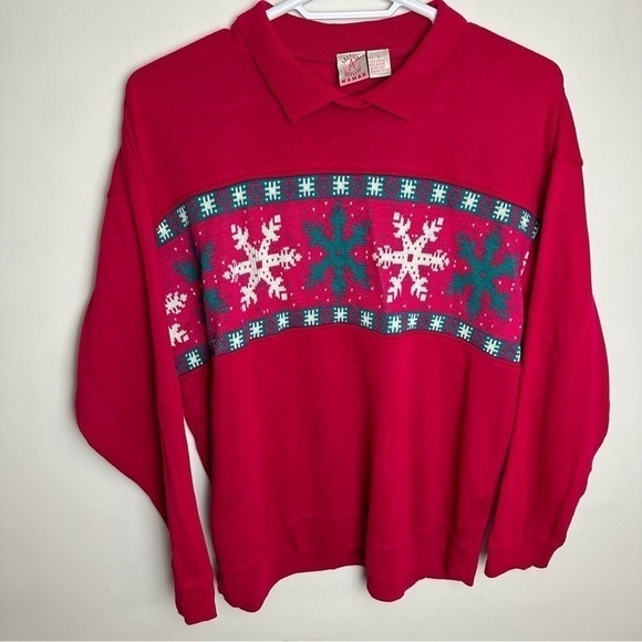 Vintage Snowflake Sweater Women's size 3x pink collared winter holidays - Picture 8 of 8